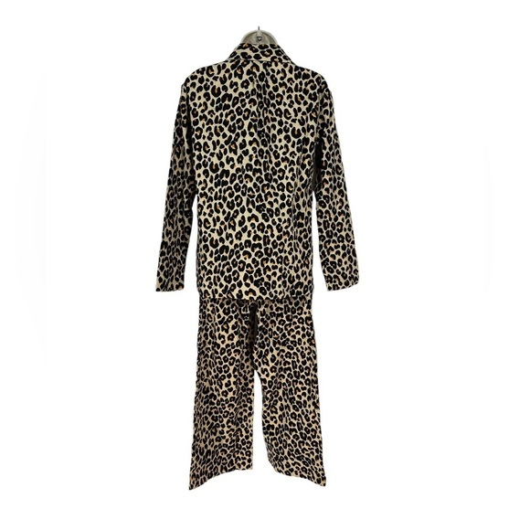Nordstrom 100% Cotton Flannel Button Down Leopard Print PJ Set-  Tan Black - Sm - Picture 2 of 9